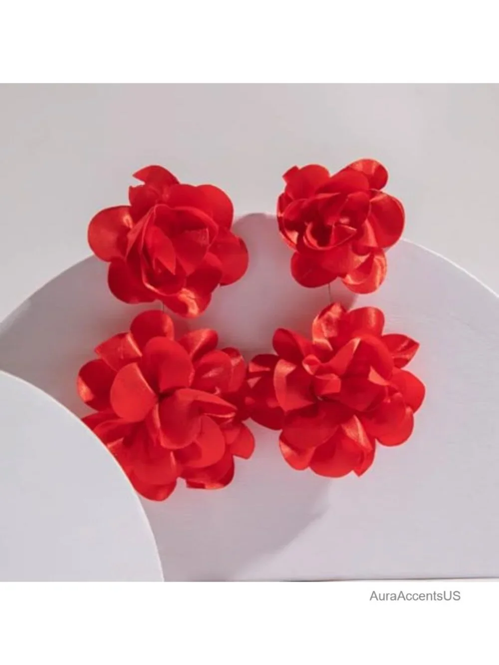 Fabric Flower Drop Dangle Earrings for Women Elegant Floral Statement Earrings